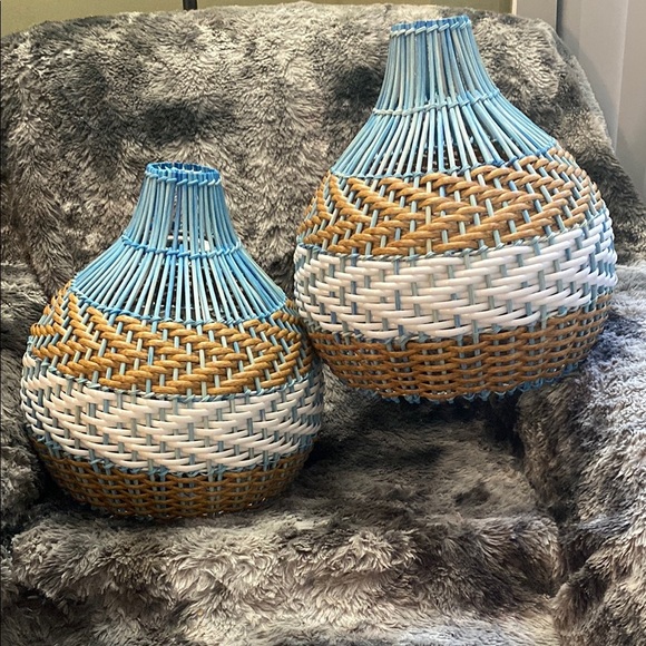 NIB 2  Unique Royal Blue Rattan Pendant Light Handwoven
Round Lamps - Picture 1 of 16
